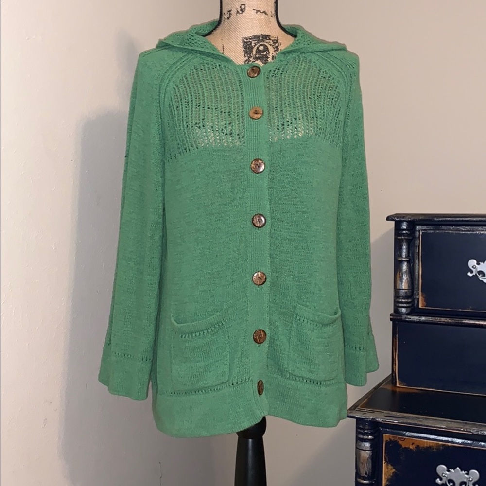 Chico’ Size 2 Sweater Hooded Cardigan in Green